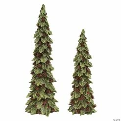 Wholesale 🛒 Melrose International Holly Trees with Pinecone Detail (Set of 2) ✨
